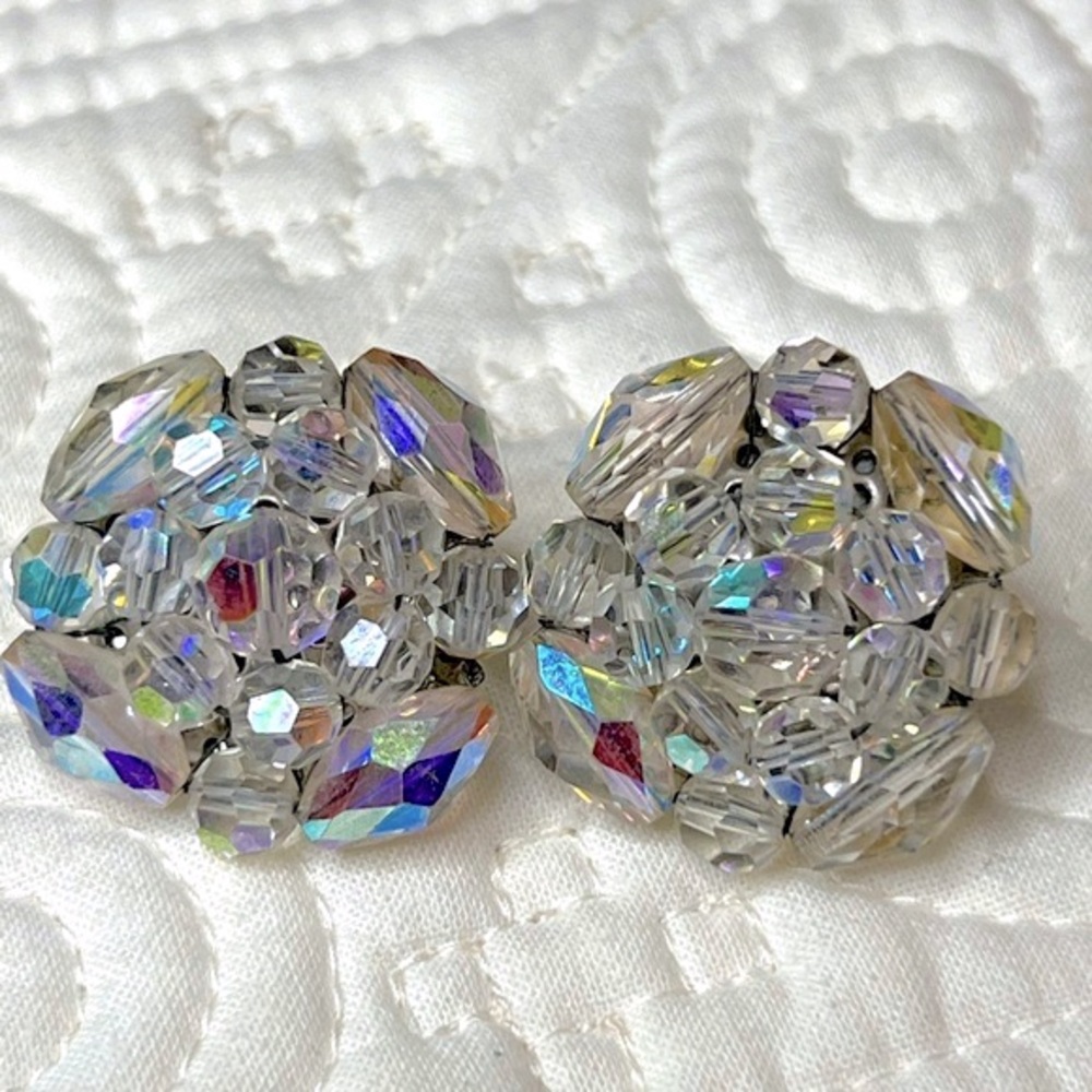 Vintage Vogue AB Crystal Cluster Clip Earrings